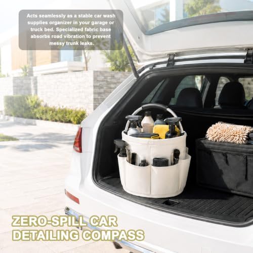 Premium Cleaning Caddy with Handle | Large Capacity Cleaning Supply Caddy with Deep Side Pockets | Collapsible Organizer Bag for Car Wash Supplies and Garden Tools (White) - Image 5