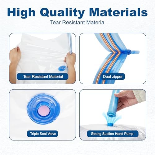 HOUSE DAY 10 Jumbo Vacuum Storage Bags with Pump,Space Saving Vacuum Seal Bags For Clothing Travel, Vacuum Storage Bags For Clothes, Comforters, Blankets, Pillows, Bedding, Moving, Travel, Hand Pump - Image 4