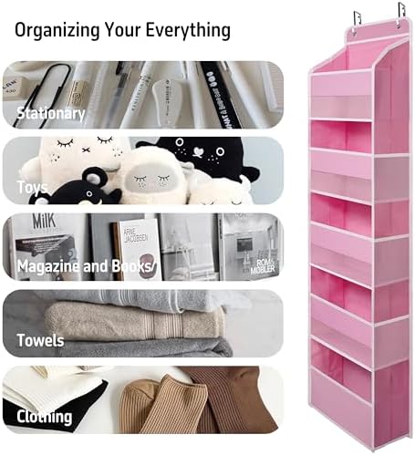 TYMENSH Over the Door Organizer for Bedroom Bathroom Pantry, 5 Shelf Pink - Image 6