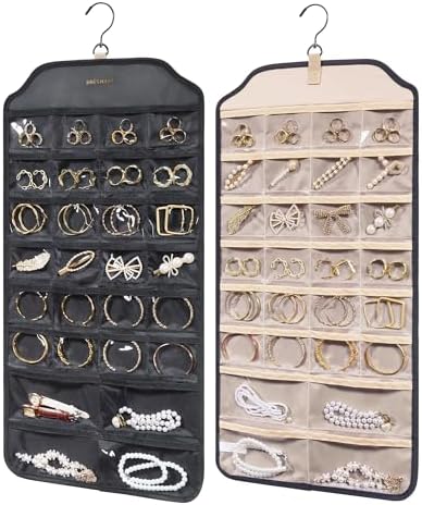 BAGSMART Earring Holder Organizer, Hanging Jewelry 56 Pocket Storage Storage for Women Accessories, Earring for Wall Holding Jewelries Black, 1 Piece by BAGSMART