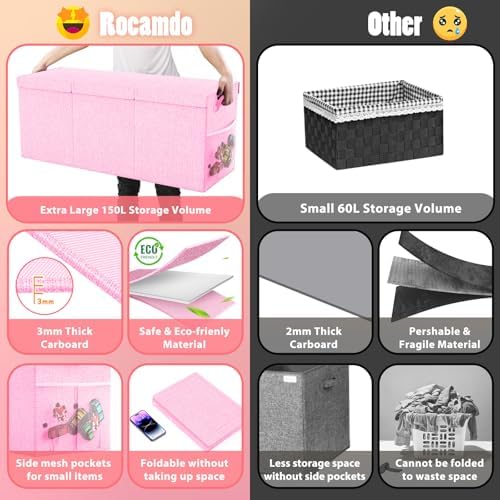 Large Toy Storage Box with Lid & Dividers, Collapsible Kids Toy Chest, Pink - Image 6