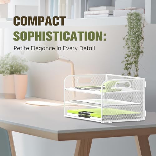 DALTACK 3 Tier Paper Organizer for Desk, Sliding Paper Trays, White - Image 5