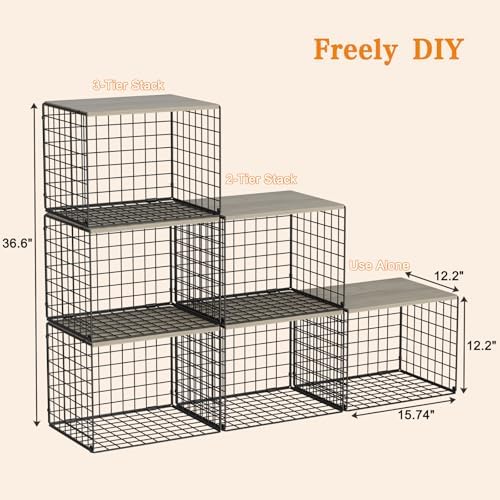 Extra-Long Closet Organizers and Storage with Top Board, 3 Pack Stackable Closet Shelf Organizer, Double Storage Design Clothes Storage Cube/Bin Organizer for Wardrobe,Space-Saving, Black,Sturdy,Metal - Image 6