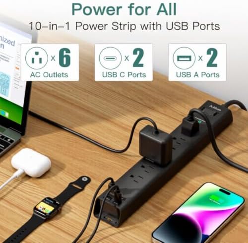 Power Strip Surge Protector with 6 AC Outlets and 4 USB Ports (2 USB-C) - Image 2
