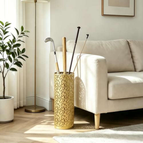 Metal Round Umbrella Stand Rack,Free Standing Umbrella Holder Bin, Canes Walking Sticks Holder for Entryway, Home, Office,Gold - Image 7