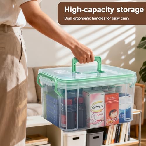 2 Pack Clear Medicine Organizer Storage Box with Handle & Tray - Thickened Plastic Empty First Aid Box, Multipurpose Medical Container with Lids/Labels, Medication Caddy for Home, Baby, Elderly, Dorm - Image 5