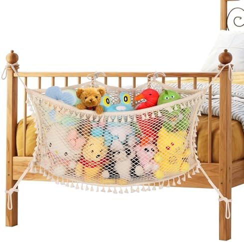 Stuffed Animal Storage Net, Large Bedside Toy Organizer Net, Cotton Plushie Toy Storage Hammock with Tether for Stuffed Animals Playroom Organization by erogeen