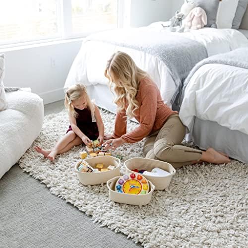 NaturalCozy 5-Piece Rectangle Storage Basket Set- Natural Cotton Rope Woven Baskets for Organizing! Small Basket for Montessori, Baby Nursery, Dog Toy Baskets, Cat Toy Box, Bathroom Organization Bin - Image 3
