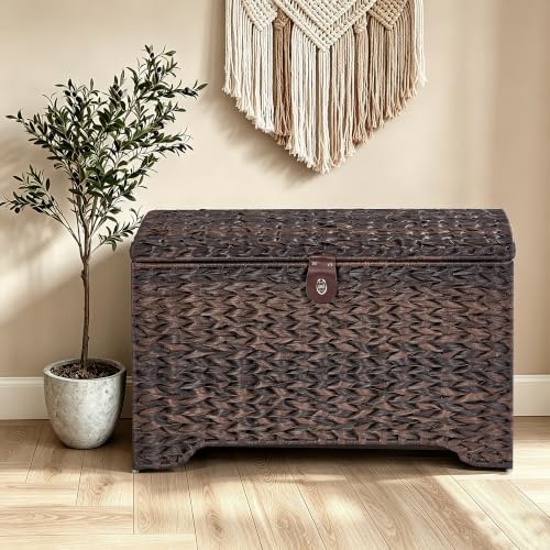 220L Handwoven Wicker Storage Basket with Lid, Large Storage Trunk - Image 4