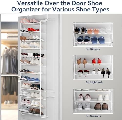 Whitmor 36 Pair Over The Door Shoe Organizer, 12 Tier Hanging Shoe Organizer with Metal Frame & Mesh Shelves, Hanging Shoe Rack for Closet Organizer & Storage, 21.7" W x 7.5" D x 74" L, Matt White - Image 4