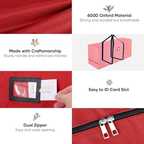 BALEINE 7.5 ft Christmas Tree Storage Bag, Heavy Duty 900D Oxford Fabric with Reinforced Handles and Dual Zippers Wide Opening, Extra Large Storage Container for Trees and Decorations (Red) - Image 6