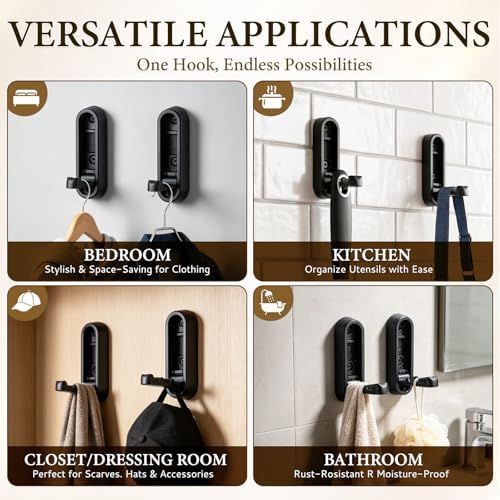 Folding Wall Hooks, 4 Pack Black Heavy Duty Coat Hooks, Screw Mounted - Image 6