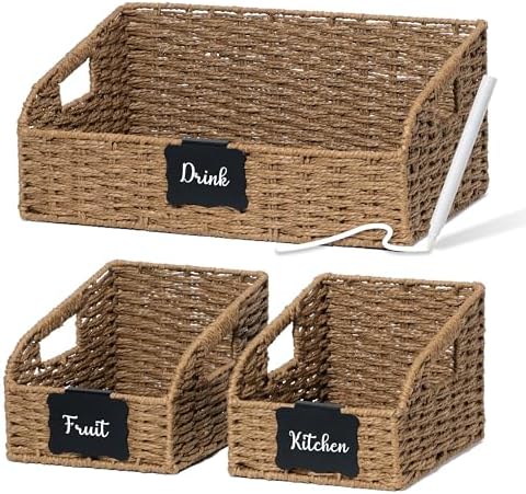 Pantry Baskets for Organizing,Wicker Storage organizers,3Pack,Brown by STYLAVE