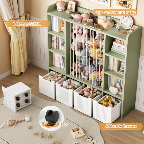 ONBRILL 3-in-1 Toy & Stuffed Animal Storage, 4 Movable Toy Chest, Green - Image 3