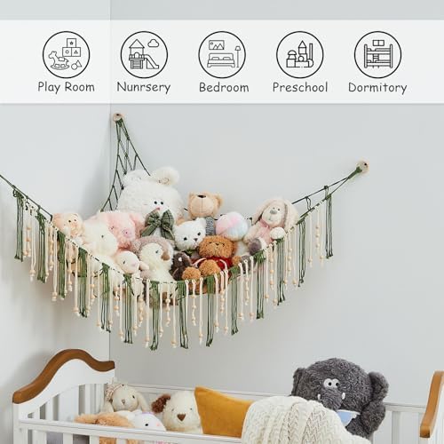 Pretty Jolly Stuffed Animal Storage Hammock with Wooden Beads and Tassels - Image 3