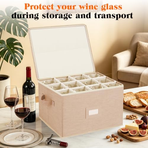 Wine Glass Storage Box, Stemware Storage Containers Cases with Dividers - Image 2