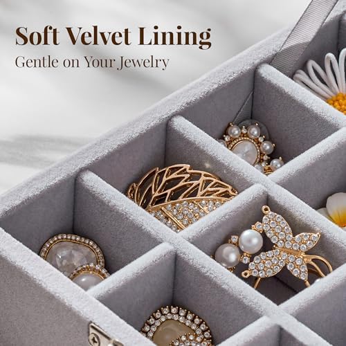 48 Grid Earring Organizer and Storage: Velvet Jewelry Tray with Lid, Jewelry Box for Studs, Earrings, Rings, Necklaces, Dresser & Vanity, Earrings Case Organizer for Girls, Women, 13"x8.6"x2.4", Grey - Image 4