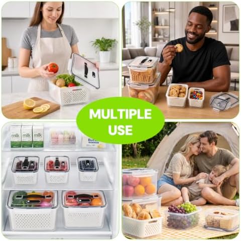 SZHLUX 5 PCS Fruit Storage Containers for Fridge with Removable Colander - Image 7