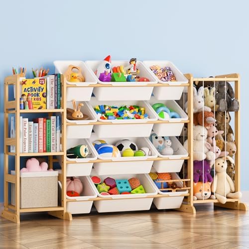 Toy Storage Organizer with Bookshelf and Stuffed Animal Storage - Kids Playroom Organization with 3 Shelves and 12 Bins - Toddler Living Room Toy Box for Collections - Nursery Bedroom Decor Essential by MirolamUS