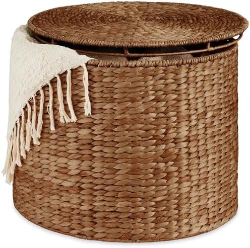 Best Choice Products Large Round Storage Ottoman W/Lid, Handwoven Water Hyacinth Footstool, Accent Stool, Side Table, Storage Container, Plant Stand For Living Room, Office, or Bedroom - Chestnut by BestChoiceProducts