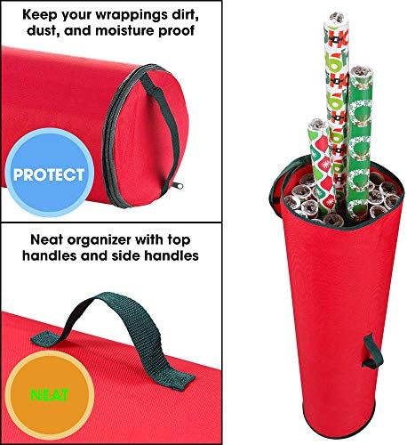 Wrapping Paper Storage Bag | Wrapping Paper Organizer Under Bed for Storing Multiple Rolls of Gift Wrap, 40” Length Container Constructed of Durable 600D Oxford Material (Red) - Image 3