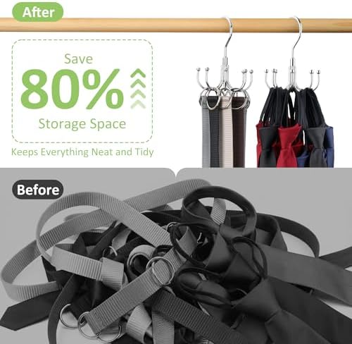 Belt Hanger for Closet, Rotating Belt Organizer, Holds 24 Belts, Silver - Image 3