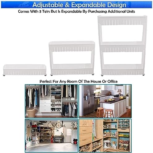 Slim Rolling Storage Cart - Narrow Slide Out Shelving Utility Cart - Mobile Storage for Laundry, Bathroom, Kitchen & Between Washer and Dryer (Black, 3 Tier) - Image 2