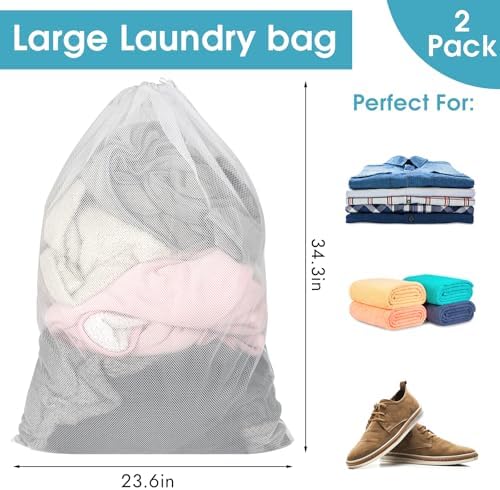 2 Pack Mesh Laundry Bags 23x34 Inch Drawstring Locking for Travel Home - Image 4