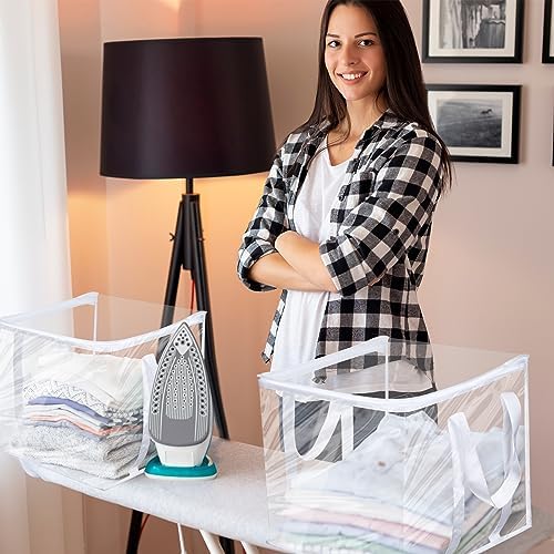 4 Pcs Clear Zippered Organizers 12''x12''x12'' Moving Bags with Reinforced Handles Heavy Duty Storage Cube Tote Storage Blanket Bags Bins for Clothes Moving Supplies Linens Shoes Closet Organizer - Image 5
