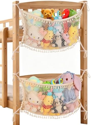 2 Pack Stuffed Animal Storage Net, Large Bedside Toy Organizer Net, Cotton Plushie Toy Storage Hammock with Tether for Stuffed Animals Playroom Organization by erogeen