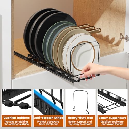 Housolution 1 Pack Baking Tray and Cookie Sheet Organizer, Cutting Board Organizer with 2 Using Methods, Bakeware Muffin Tin Storage Rack with 10 Adjustable Dividers for Cabinet, Black - Image 5