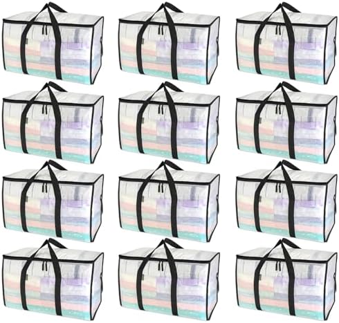 BALEINE 12-Pack Oversized Moving Bags with Reinforced Handles, Heavy-Duty Storage Tote for Clothes, Moving Supplies (Clear, 12-Pack) by BALEINE
