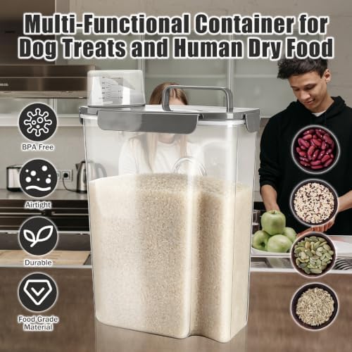 TIOVERY Dog Food Storage Container, 10 Lbs Airtight Pet Food Containers, Cat Food Container Dispenser Bin with Pouring Spout, Portable Handle & Measuring Cup for Dog Treats, Cat Kibble, Bird Feed Grey - Image 5