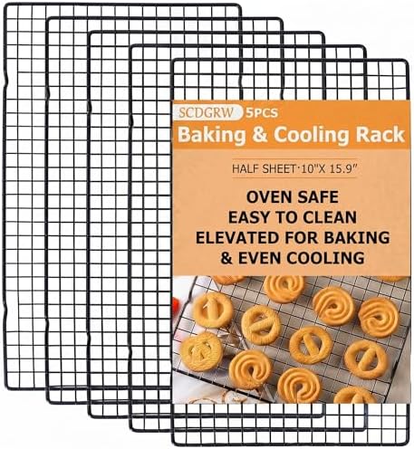 5PCS Cooling Racks for Cooking and Baking 10" x 16",Heavy Duty Metal Wire Rack,For Grilling, Roasting, Baking, Drying, Fits Jelly Roll Sheet Pan, Oven & Dishwasher Safe by SCDGRW