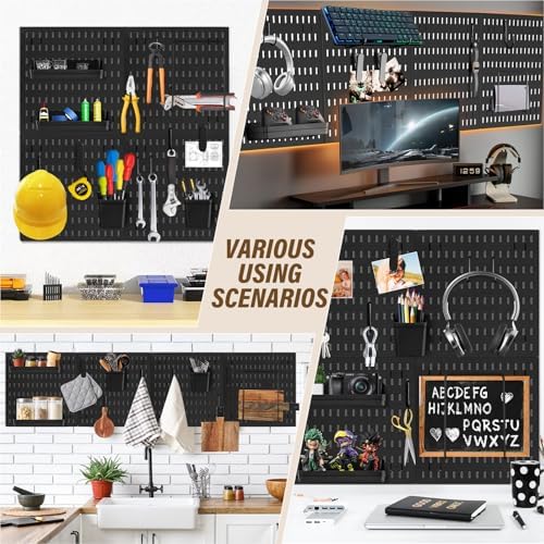 AKTOP Modular Plastic Peg Board Wall Organizer, 4 Pack, 12"x12", Black - Image 5