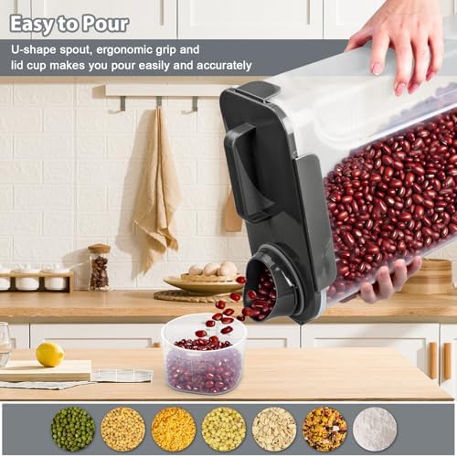 Komzon Rice Storage Containers, Rice dispenser with Pouring Spout Portable Handle for Flour, Pasta, Grain and Baking, Pet Dog Cat Bird Food Container 20 LB Grey - Image 2