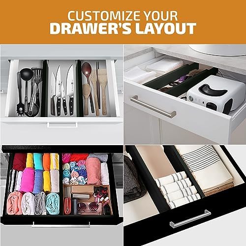 4-Pack Bamboo Drawer Dividers - 12.2 to 17.3 Inches Deep, 2.6 Inches High, Adjustable Expandable Drawer Organizer Dresser Separator for Clothes, Utensils, Kitchen, Bathroom, Office Storage, Black - Image 6