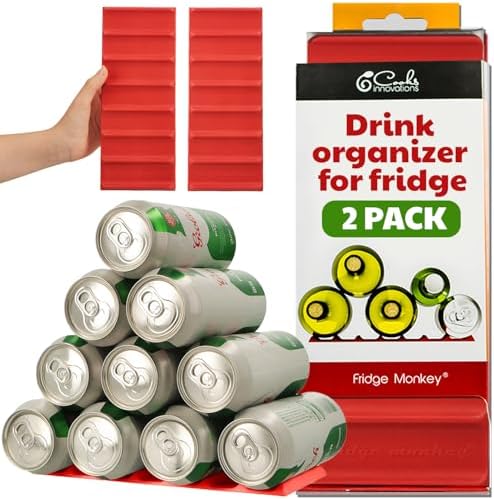 Cooks Innovations Drink Organizer for Fridge, 2 Pack Soda Can Refrigerator Organizers and Storage, Beer-Wine-Water Bottle Holder, Fridge Monkey - Durable Non-Slip&Roll by CooksInnovations