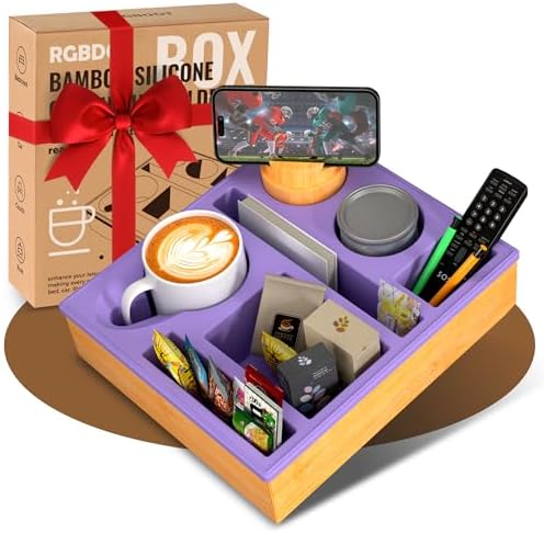 Couch Cup Holder Tray - Couch Organizer Caddy, Silicone Beach Caddy with Cup Holder, Sofa and Bed Drink Holder and Couch Tray Table for Snacks Beverage Remote (Purple) by Unknown