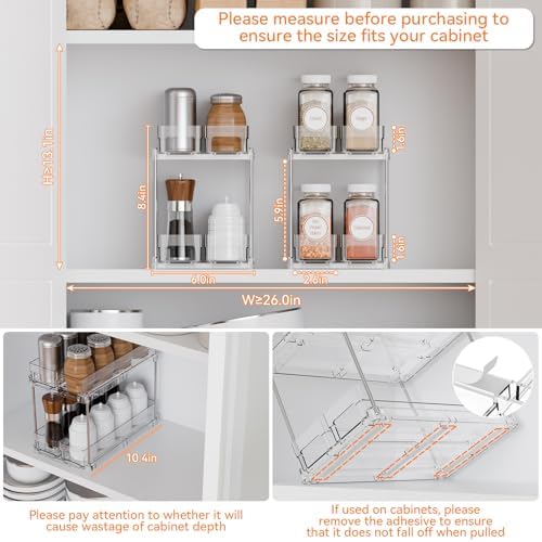 Yieach 2 Tier Sliding Spice Racks for Cabinets,2 Pack 10.4'' Deep Narrow Vertical Spice Rack Pull Out for Inside Cabinets,Kitchen,Pantry,Cupboard Seasoning,Jar Organizer and Medicine Cabinet Storage - Image 4
