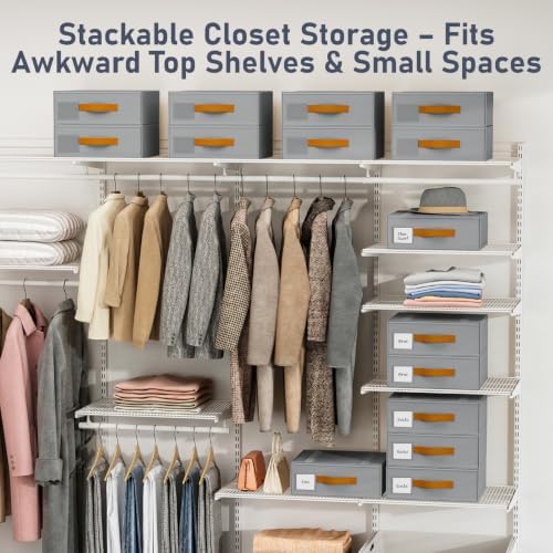 DIMJ Underwear Drawer Organizer, Stackable Bra Organizer for Closet 4 Pack, Bra Storage With Fabric Storage Drawers, Collapsible Closet Organizers for Clothes, Socks, Bra, Scarf, Baby Clothes, Gray - Image 3