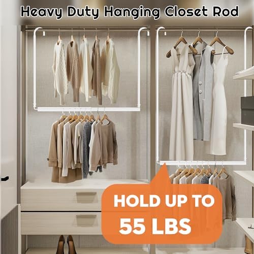Hanging Closet Rod Adjustable Width Height Closet Rod For Hanging Clothes White 2 Pack Closet Extender Hanging Rod Clothes Space-Saving Hanging Bar Organizer - Image 2
