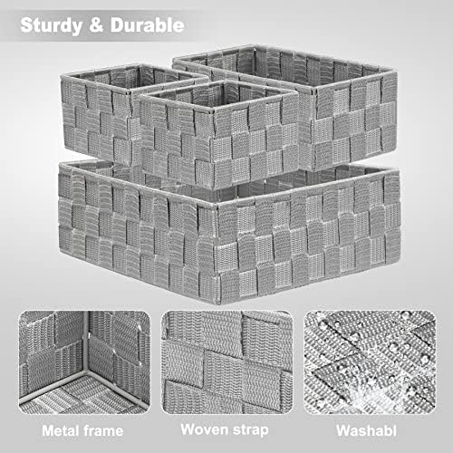 Posprica Drawer Organizer Bins,Woven Strap Storage Box Cube Basket Containers Divider for Organizing drawers, Shelves, Closets, Cabinets, Dressers and Countertops,set of 4, Light Grey - Image 3
