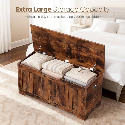SUPER DEAL Storage Chest, 39 inches Chest Box Organizer with 2 Safety Hinges, Wooden Entryway Shoe Organizer Storage Bench, Rustic Brown - Image 3