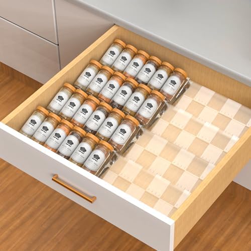 4-Tier Non-Slip Spice Drawer Organizer, 4-Pack Checkered Frosted Clear Acrylic, Expandable (11''-22'') Spice Rack for Kitchen Drawer Storage – Holds Seasonings, Herbs, and Spices (Jars Not Included) by Baker+Boutique