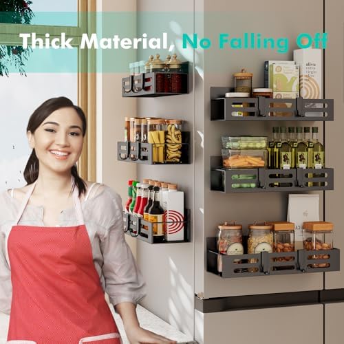 SETBAOO 6 Pack Magnetic Spice Rack for Refrigerator Set, Black Magnetic Shelf and Fridge Kitchen Cabinet Organizers Storage Seasoning Organization Mini Shelves. - Image 5