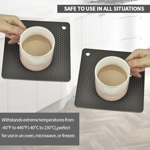 Silicone Trivets for Hot Pots and Pans, Multi-Purpose Trivet Mat for Hot Dishes Set of 4, Heat Resistant Durable Flexible Silicone Pot Mat for Countertop, Easy to Wash and Dry, Dark Gray, Square - Image 6