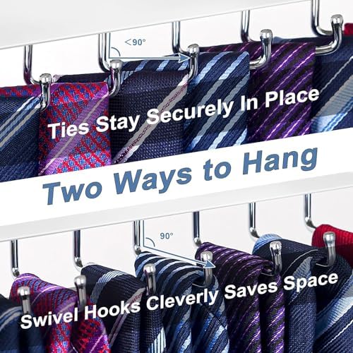 Tie Rack Wall Mounted, Tie Rack with 20 Storage Hooks, Belt Hanger for Wall - Image 2