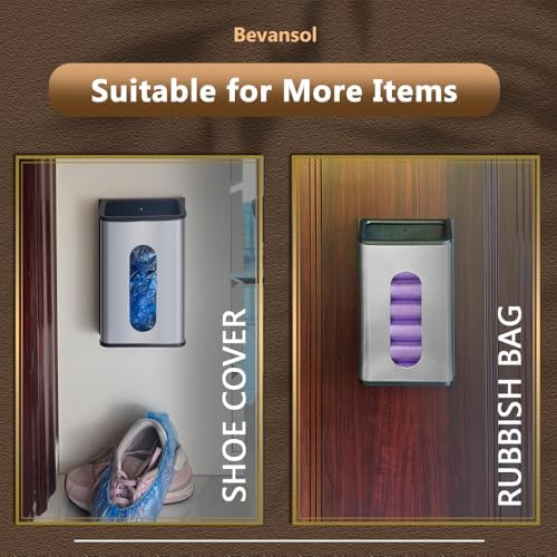 Plastic Bags Holder Grocery Dispenser for Kitchen Trash Bag Storage with Stainless Steel Front, Wall Mounted with Extra Wide Easy Access Openings - Image 5