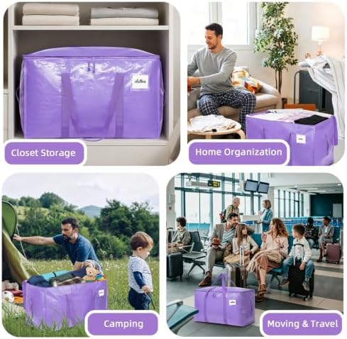 6 Pack Extra Large Moving Bags, 24 Gallon Heavy Duty Storage Totes, Purple - Image 4